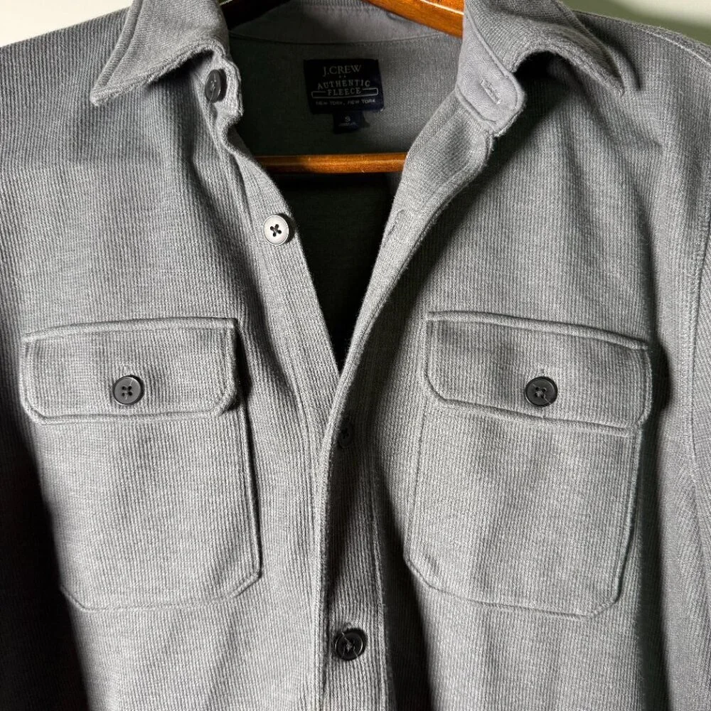 J. Crew Authentic Fleece Button Down, 2 Front Breast Pockets, Gray Sz. Small
